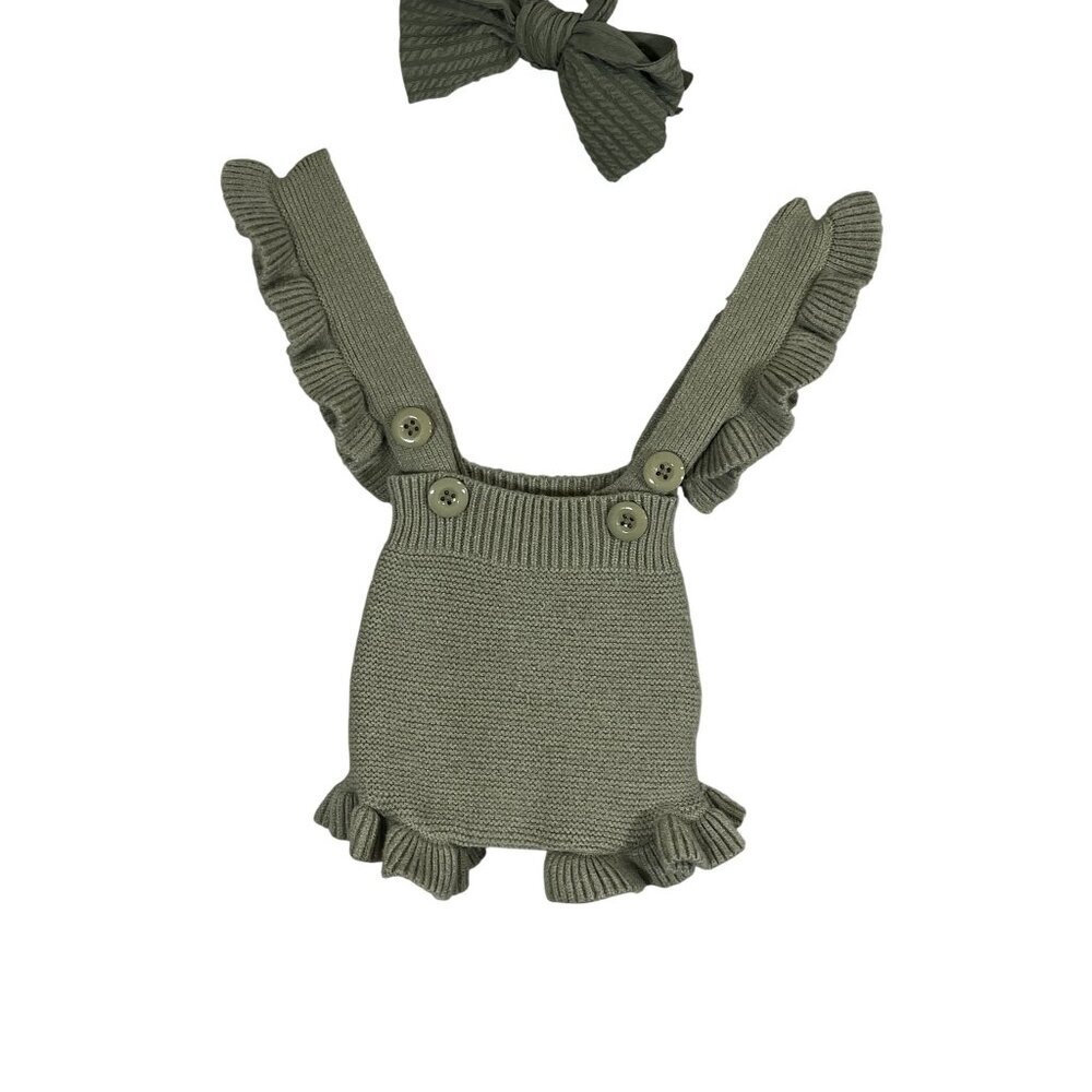 Retro Knit Sweater Romper 12M Green Boho Indie Folk Neutral Minimalist Chic Arts